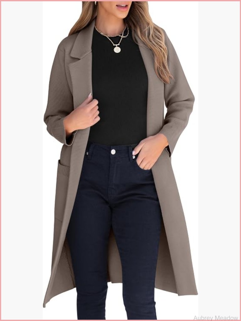 Womens Cardigan Fall Outfits Open Front Knitted Lapel Long Coatigans